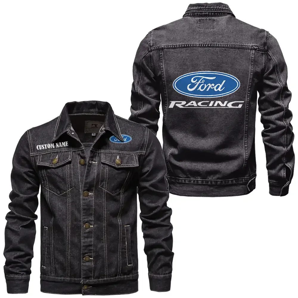 Ford Racing Jeansjacke für Auto-Fans – Vintage-Stil mit Wunschname personalisierbar CAR1901132116 - Schwarz