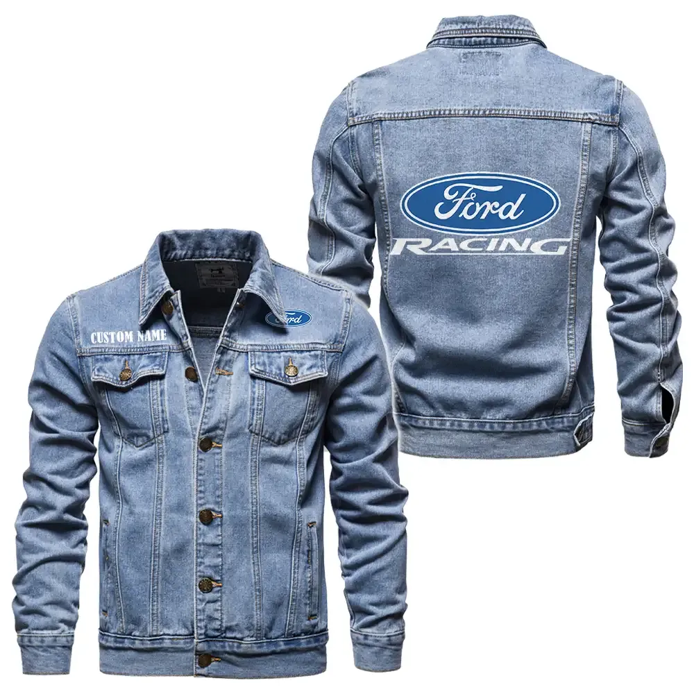 Ford Racing Jeansjacke für Auto-Fans – Vintage-Stil mit Wunschname personalisierbar CAR1901132117 - Hellblau