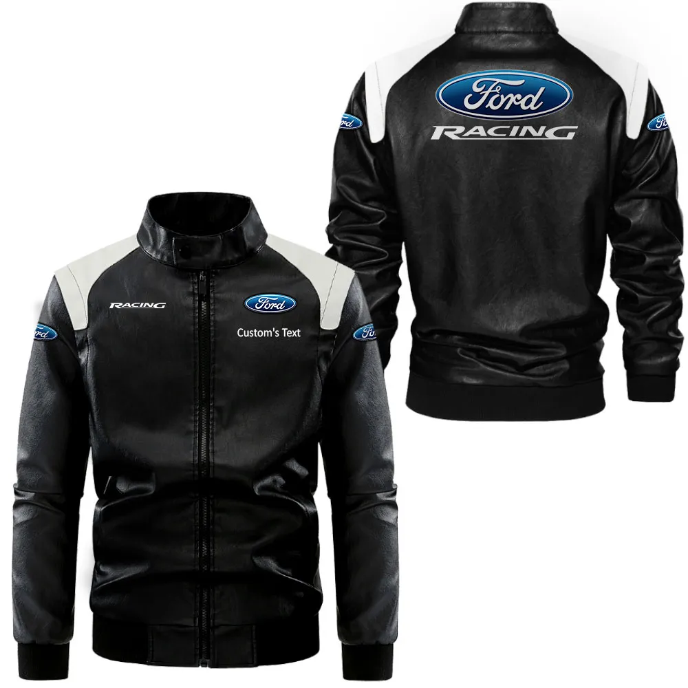 ford racing lederjacke in schwarz wei fr auto fans allover print personalisierbar mit wunschname car0801062145 il6qk