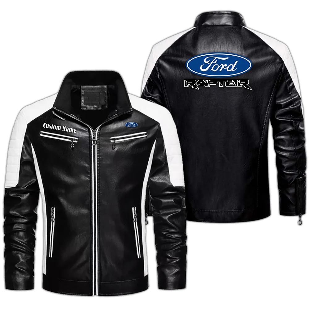 ford raptor Custom Herren Lederjacke für Autoliebhaber, Perfektes Geschenk mit Namen  CAR0401022146 - Schwarz