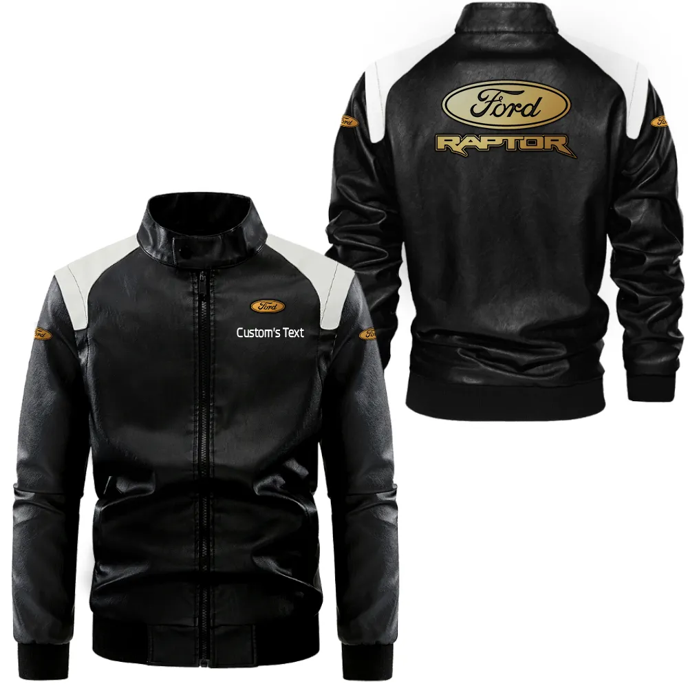 ford raptor Lederjacke in Schwarz-Weiß für Auto-Fans, Allover-Print, personalisierbar mit Wunschname CAR0801062146