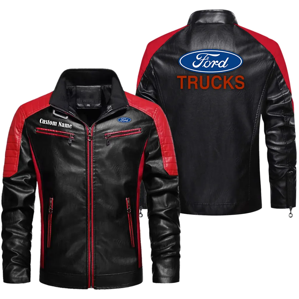 ford truck Custom Herren Lederjacke für Autoliebhaber, Perfektes Geschenk mit Namen  CAR0401022148 - Rot