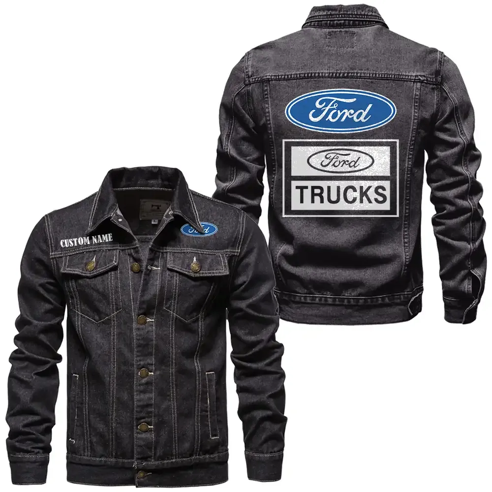 Ford truck Jeansjacke für Auto-Fans – Vintage-Stil mit Wunschname personalisierbar CAR1901132120 - Schwarz
