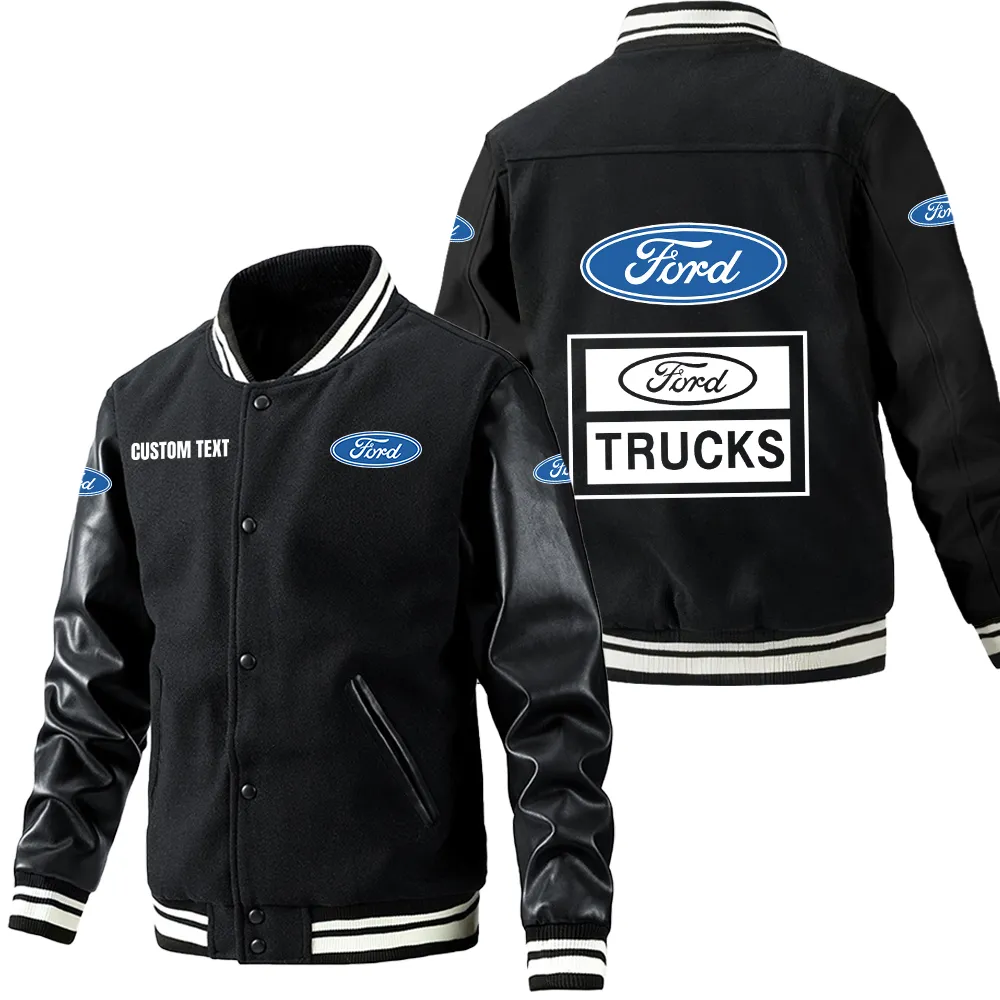 Ford truck Leder-Baseballjacke für Auto-Fans – Ärmel mit All-Over-Print, personalisierbar mit Wunschname CAR1801112099 - Schwarz