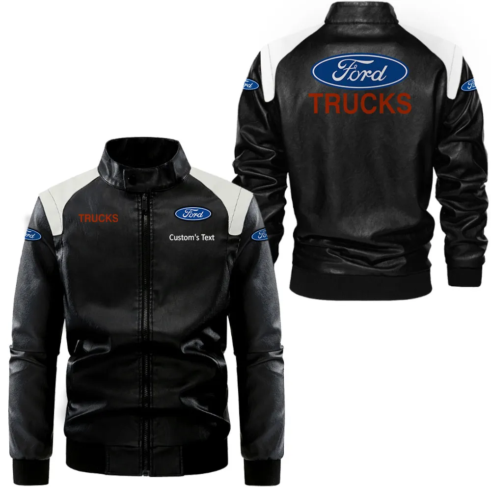 ford truck Lederjacke in Schwarz-Weiß für Auto-Fans, Allover-Print, personalisierbar mit Wunschname CAR0801062150
