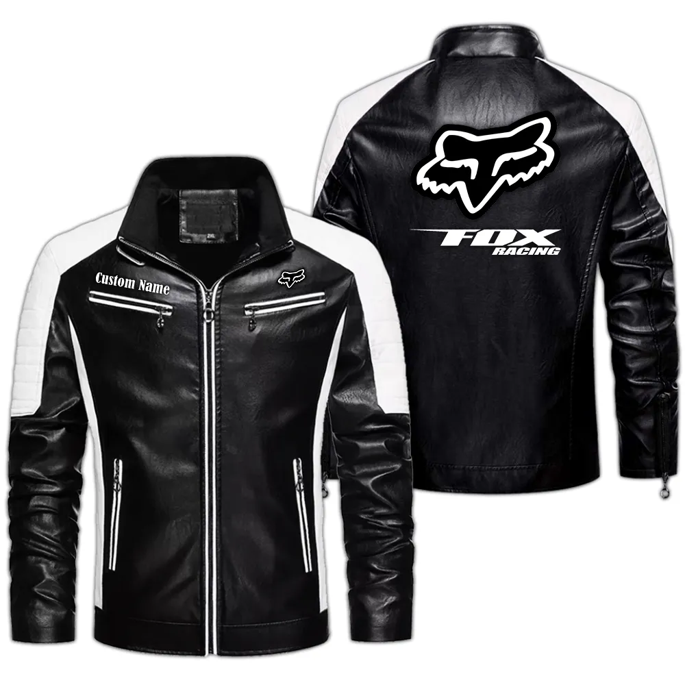 Fox Racing Custom Herren Lederjacke für Autoliebhaber, Perfektes Geschenk mit Namen  CAR0401022149 - Schwarz