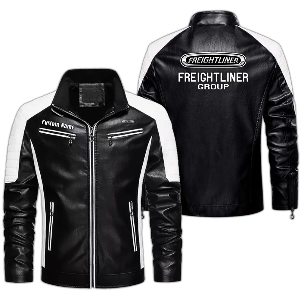Freightliner Group Custom Herren Lederjacke für Autoliebhaber, Perfektes Geschenk mit Namen  CAR0401022150 - Schwarz