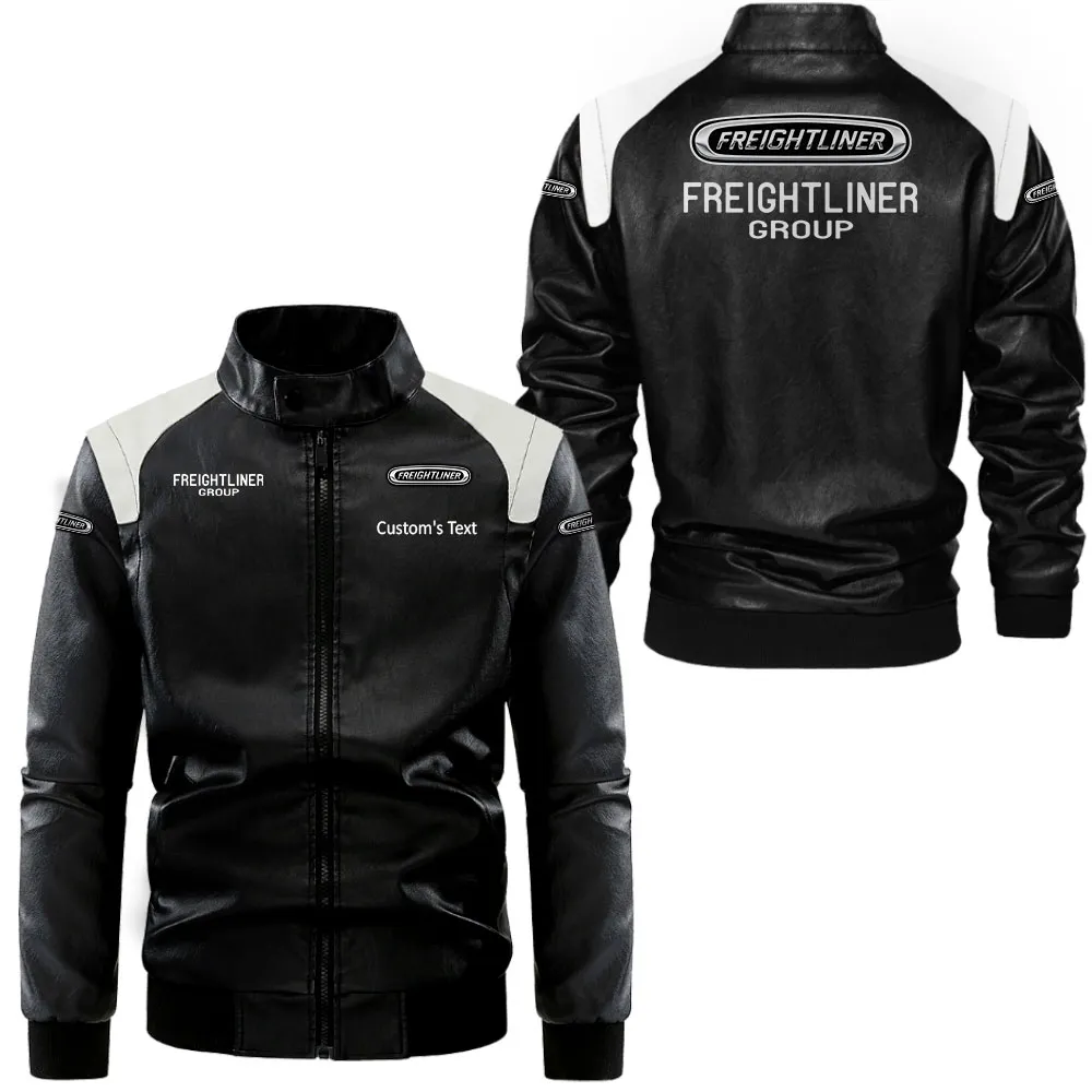 Freightliner Group Lederjacke in Schwarz-Weiß für Auto-Fans, Allover-Print, personalisierbar mit Wunschname CAR0801062154