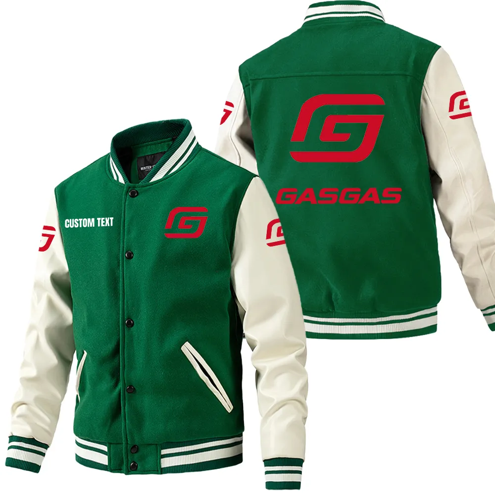Gas Gas Leder-Baseballjacke für Auto-Fans – Ärmel mit All-Over-Print, personalisierbar mit Wunschname CAR1801112101 - Grün