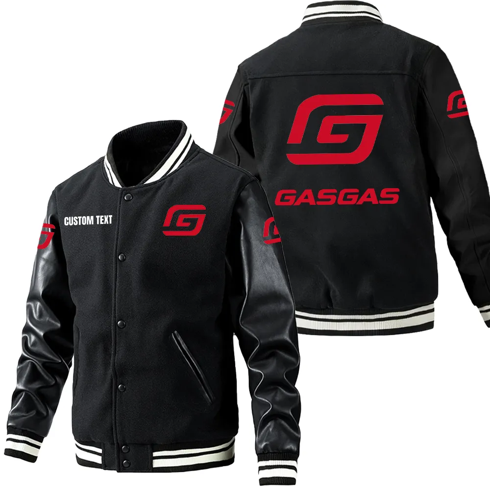 Gas Gas Leder-Baseballjacke für Auto-Fans – Ärmel mit All-Over-Print, personalisierbar mit Wunschname CAR1801112101 - Schwarz