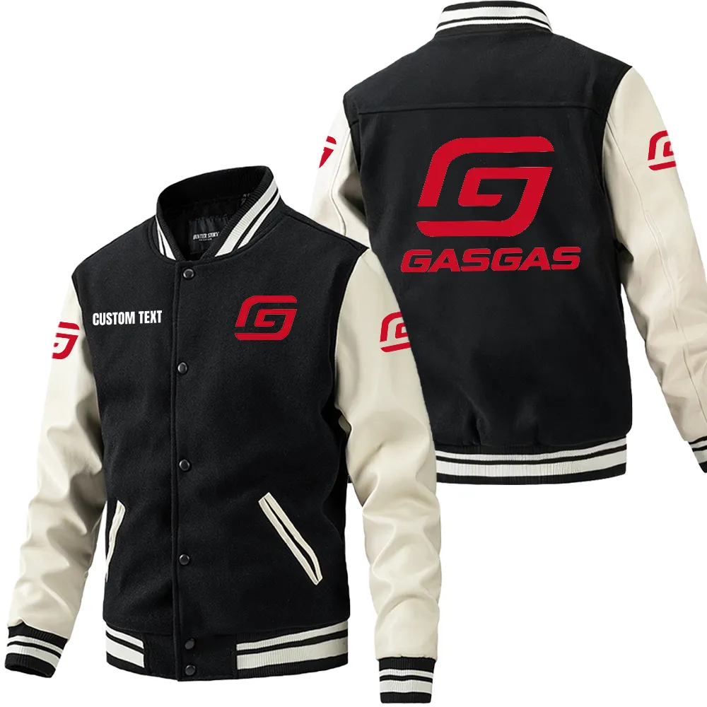 Gas Gas Leder-Baseballjacke für Auto-Fans – Ärmel mit All-Over-Print, personalisierbar mit Wunschname CAR1801112101 - Schwarz Weiß