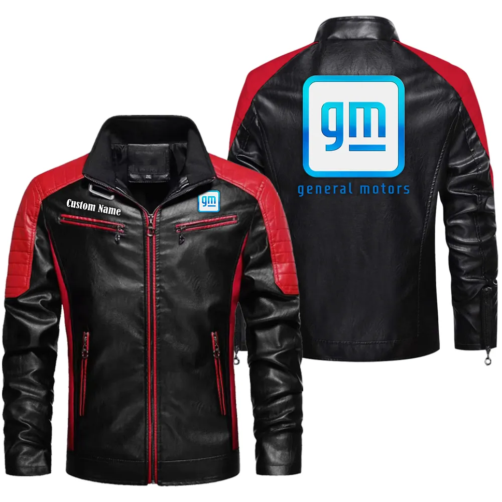 General Motors Custom Herren Lederjacke für Autoliebhaber, Perfektes Geschenk mit Namen  CAR0401022152 - Rot