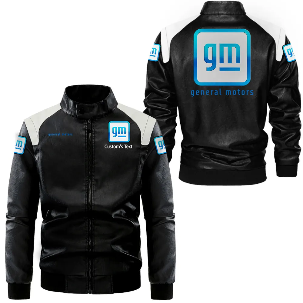 General Motors Lederjacke in Schwarz-Weiß für Auto-Fans, Allover-Print, personalisierbar mit Wunschname CAR0801062157