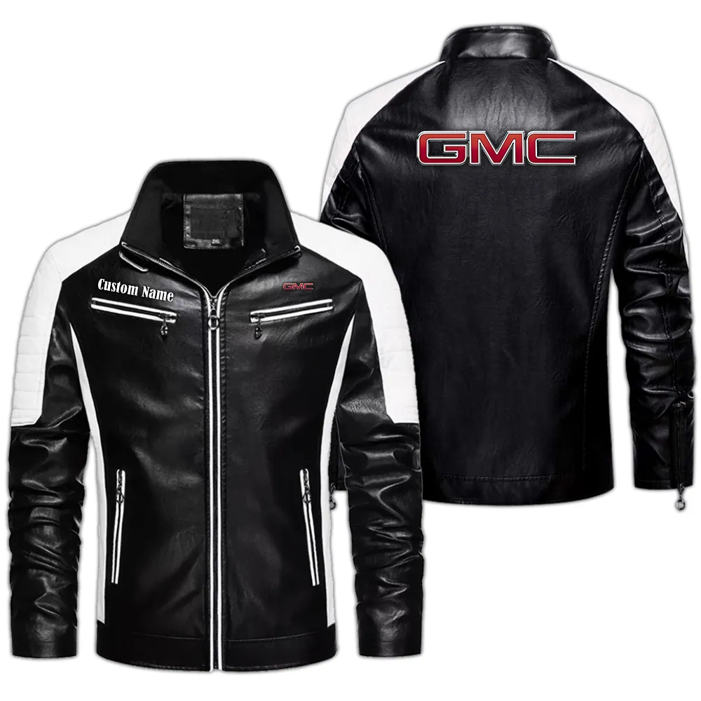 GMC Custom Herren Lederjacke für Autoliebhaber, Perfektes Geschenk mit Namen  CAR0401022153 - Schwarz