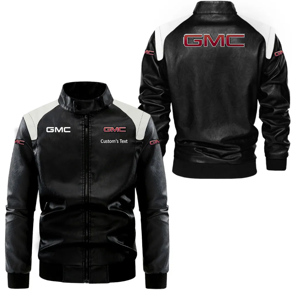 gmc lederjacke in schwarz wei fr auto fans allover print personalisierbar mit wunschname car0801062159 wsfuk