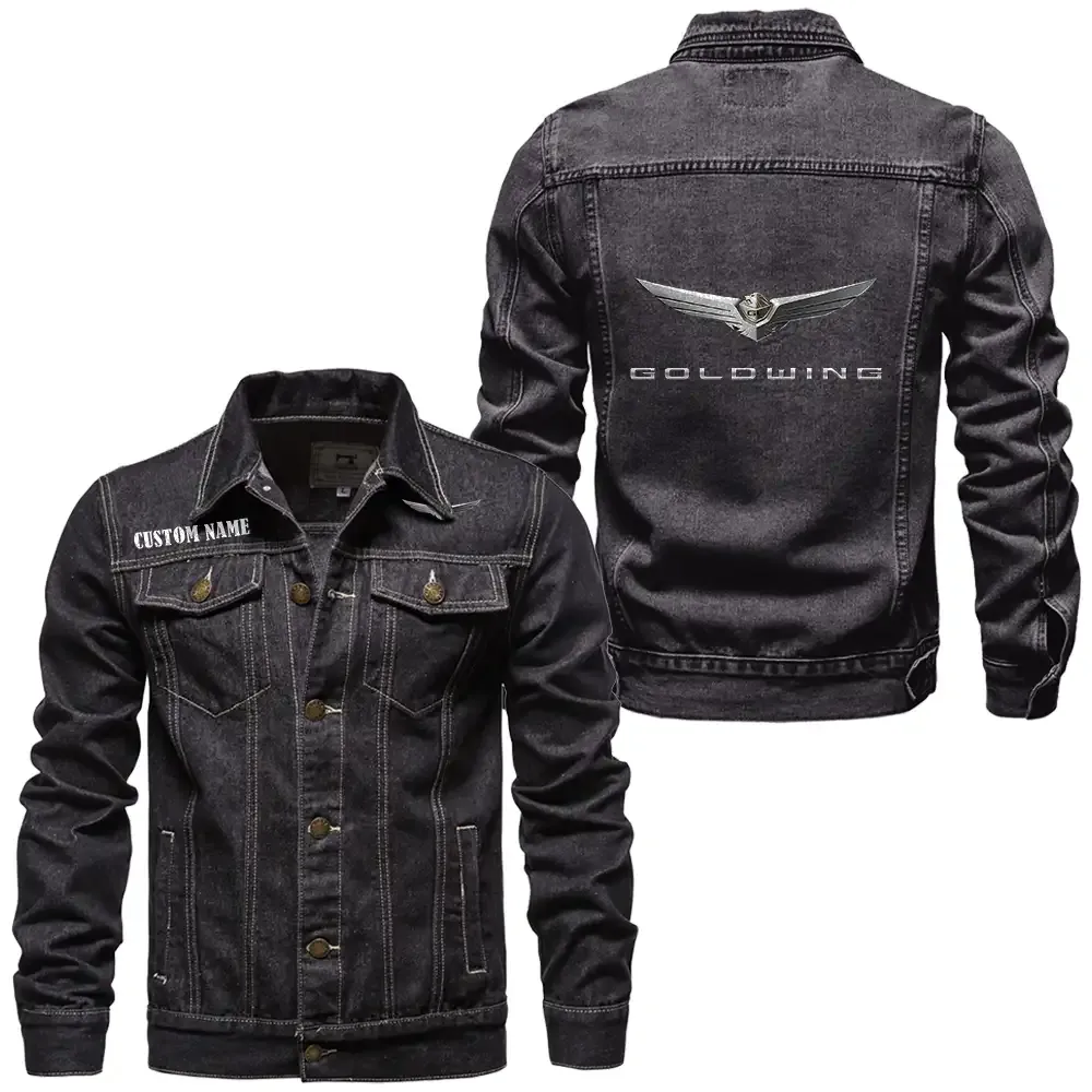 Goldwing Jeansjacke für Auto-Fans – Vintage-Stil mit Wunschname personalisierbar CAR1901132127 - Schwarz