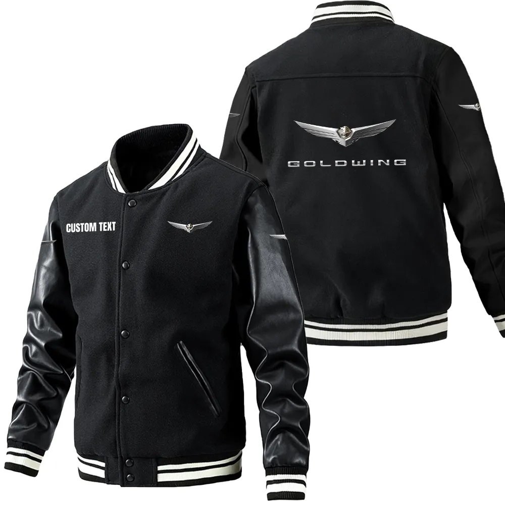 Goldwing Leder-Baseballjacke für Auto-Fans – Ärmel mit All-Over-Print, personalisierbar mit Wunschname CAR1801112103 - Schwarz