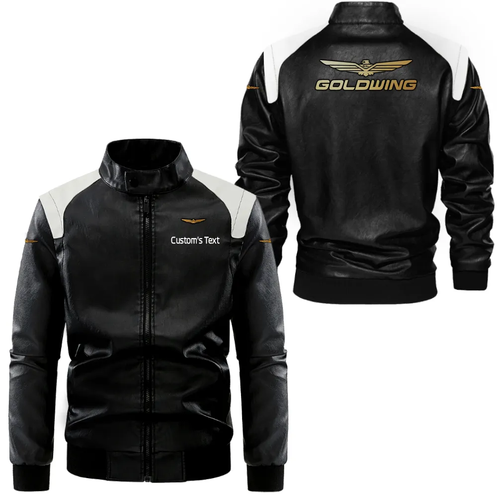 Goldwing Lederjacke in Schwarz-Weiß für Auto-Fans, Allover-Print, personalisierbar mit Wunschname CAR0801062160