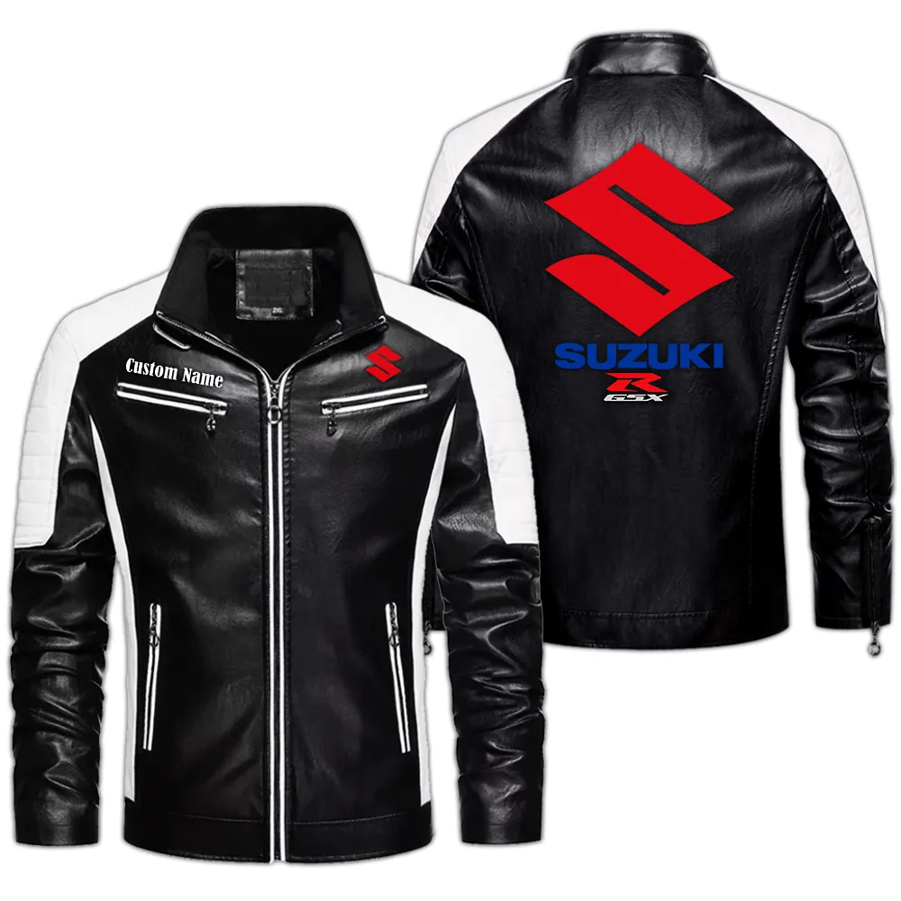 Gsx Custom Herren Lederjacke für Autoliebhaber, Perfektes Geschenk mit Namen  CAR0401022155 - Schwarz