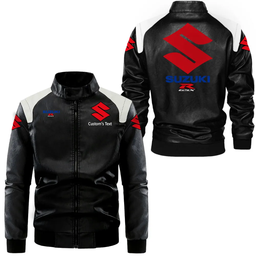 Gsx Lederjacke in Schwarz-Weiß für Auto-Fans, Allover-Print, personalisierbar mit Wunschname CAR0801062162