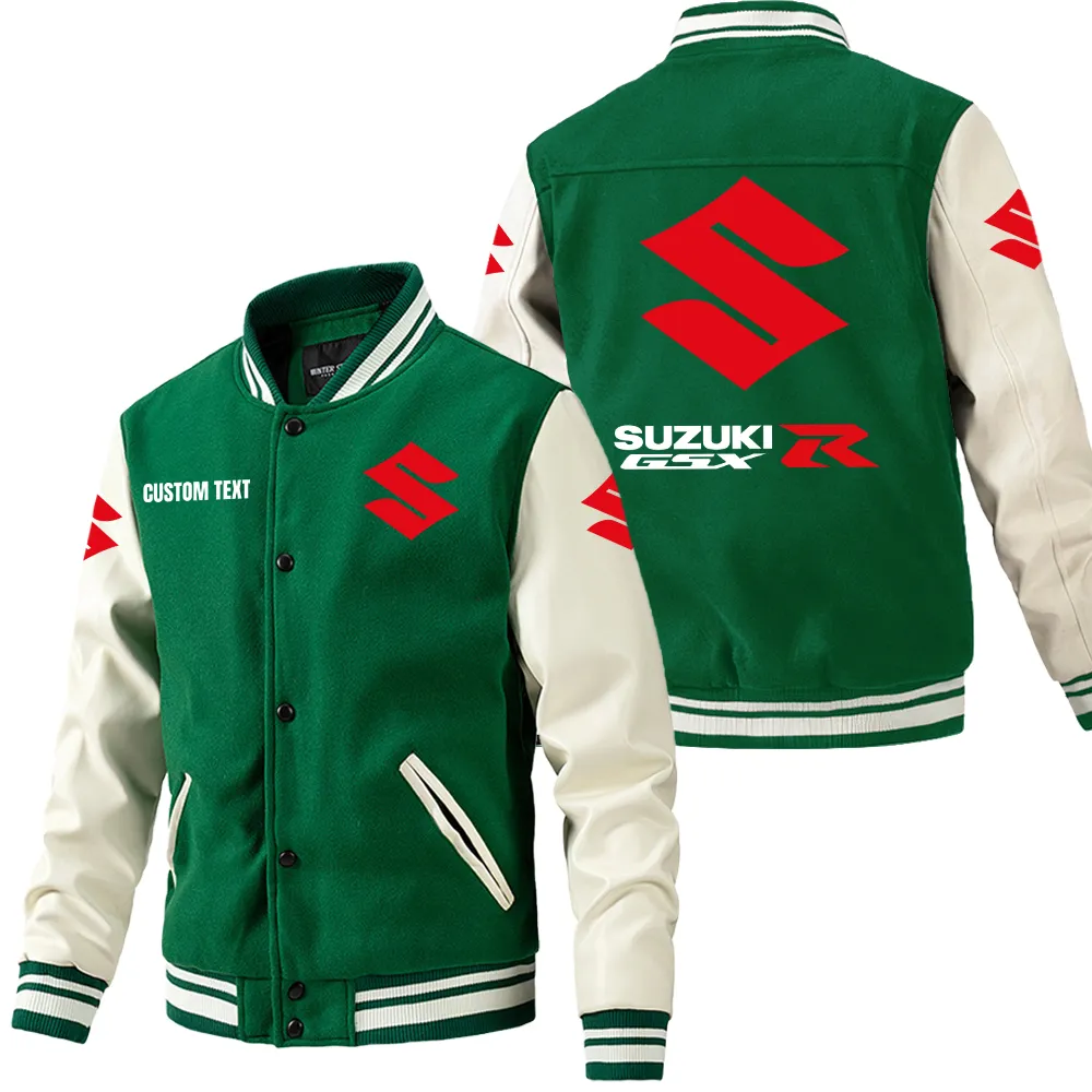 GsxR Leder-Baseballjacke für Auto-Fans – Ärmel mit All-Over-Print, personalisierbar mit Wunschname CAR1801112104 - Grün
