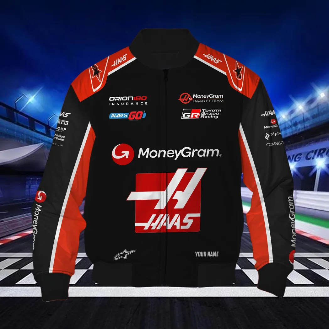 Haas F1 Personalisierte Bomberjacke für Auto-Liebhaber – Vintage 3D Print & Namensdruck CAR418050925670