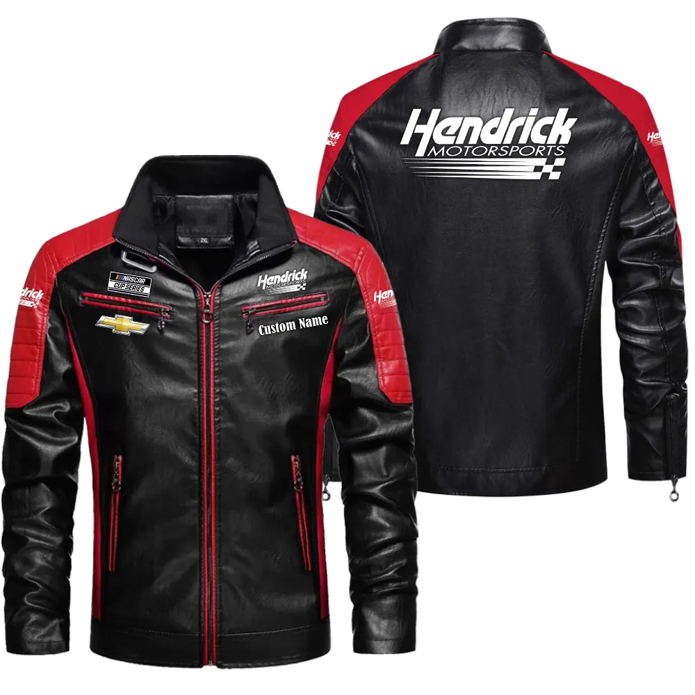 Hendrick Motorsports Custom Herren Lederjacke für Autoliebhaber, Perfektes Geschenk mit Namen  CAR0401022156 - Rot