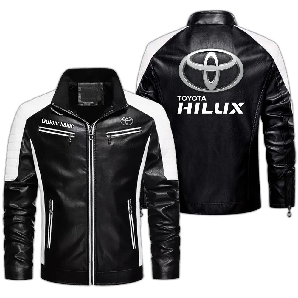 Hilux Custom Herren Lederjacke für Autoliebhaber, Perfektes Geschenk mit Namen  CAR0401022157 - Schwarz