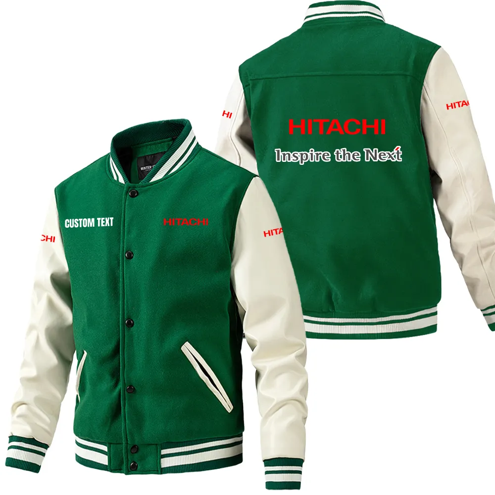 Hitachi Leder-Baseballjacke für Auto-Fans – Ärmel mit All-Over-Print, personalisierbar mit Wunschname CAR1801112106 - Grün