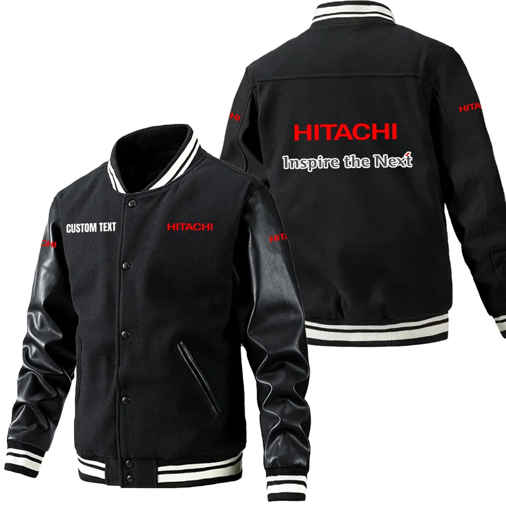 Hitachi Leder-Baseballjacke für Auto-Fans – Ärmel mit All-Over-Print, personalisierbar mit Wunschname CAR1801112106 - Schwarz