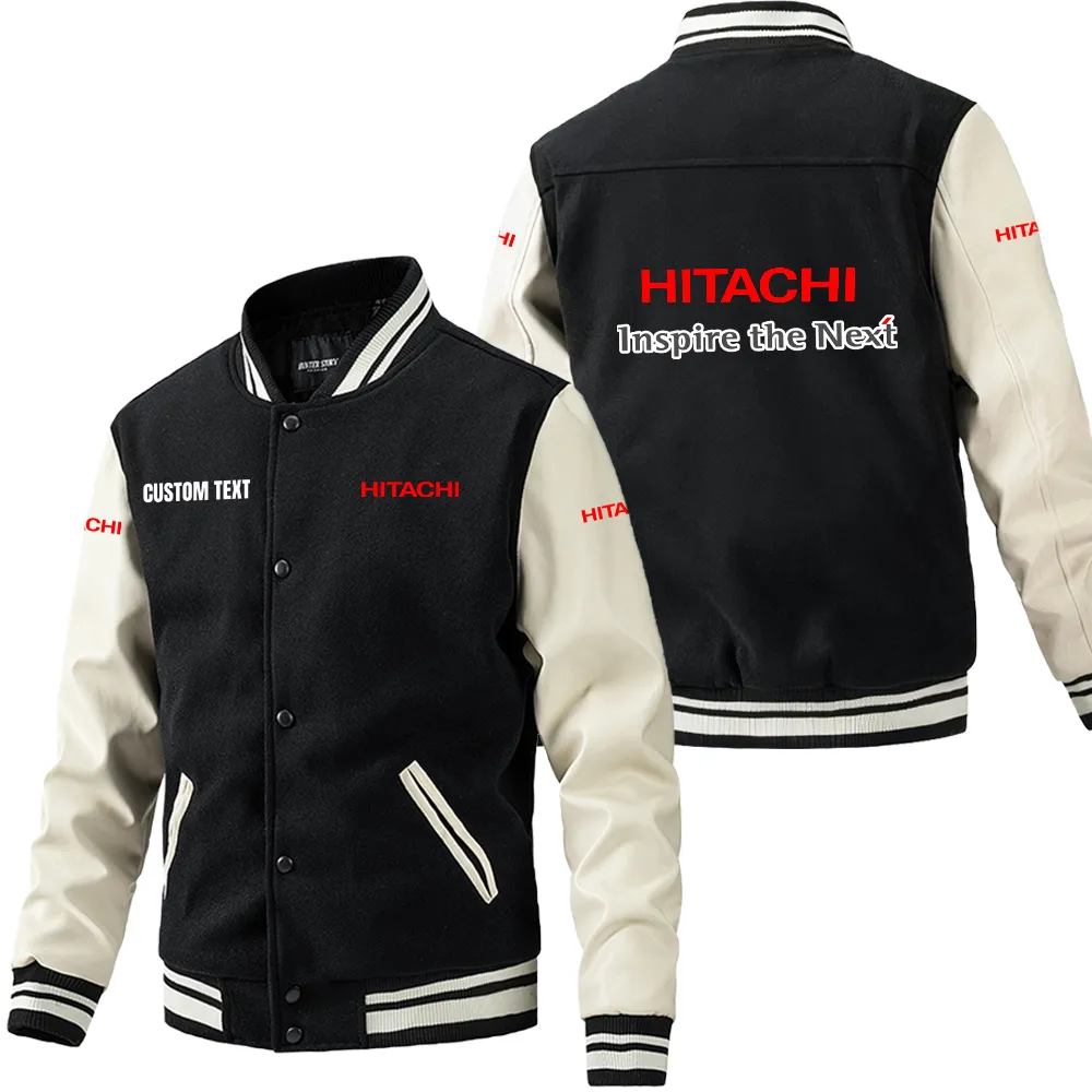 Hitachi Leder-Baseballjacke für Auto-Fans – Ärmel mit All-Over-Print, personalisierbar mit Wunschname CAR1801112106 - Schwarz Weiß