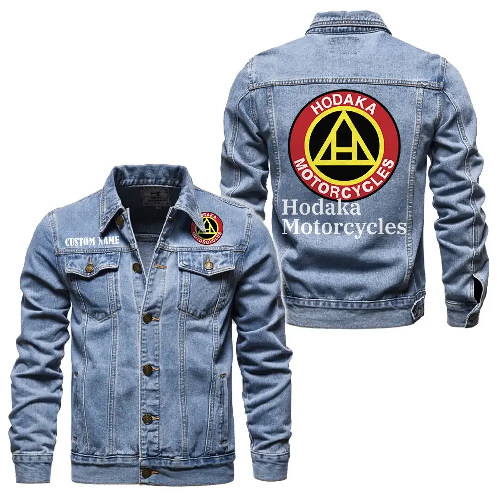 Hodaka Motorcycles Jeansjacke für Auto-Fans – Vintage-Stil mit Wunschname personalisierbar CAR1901132135 - Hellblau