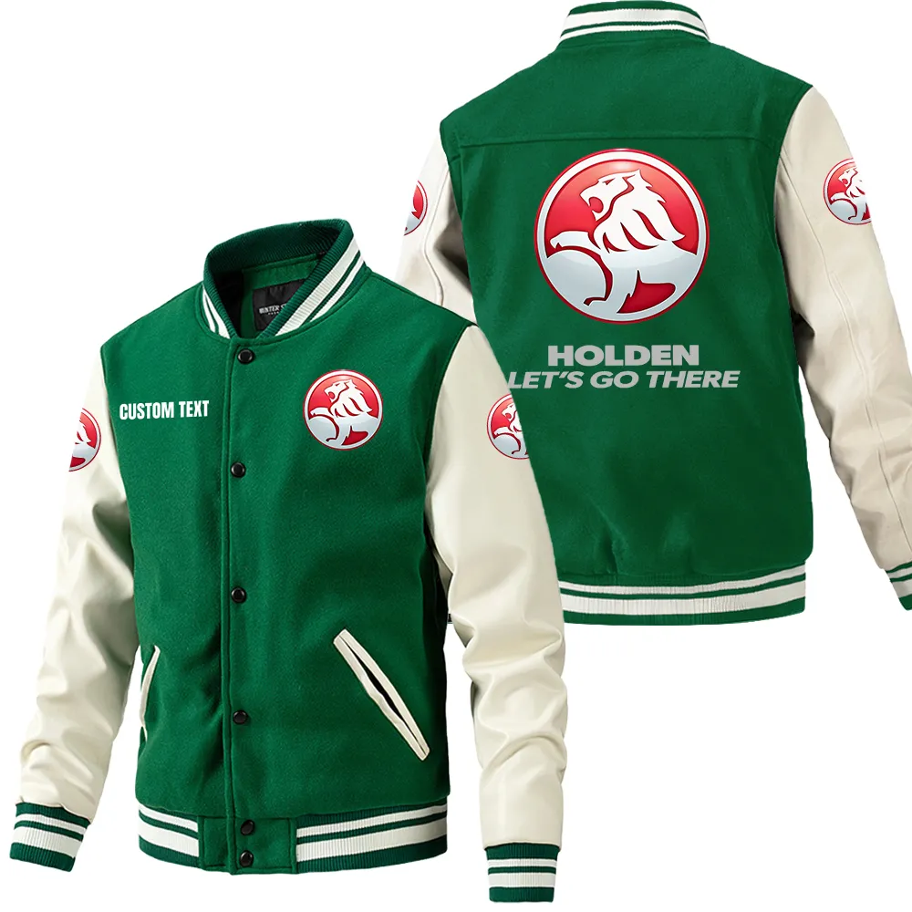 Holden Leder-Baseballjacke für Auto-Fans – Ärmel mit All-Over-Print, personalisierbar mit Wunschname CAR1801112107 - Grün