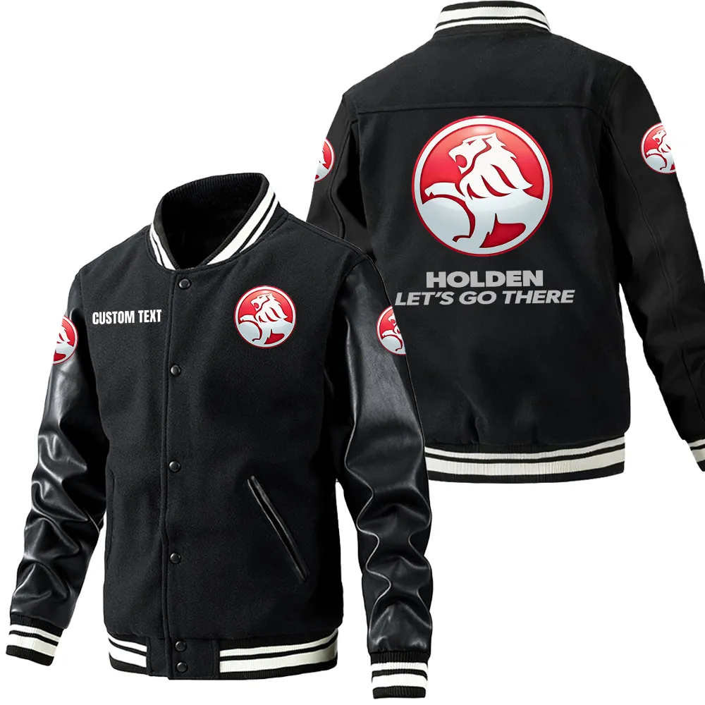 Holden Leder-Baseballjacke für Auto-Fans – Ärmel mit All-Over-Print, personalisierbar mit Wunschname CAR1801112107 - Schwarz