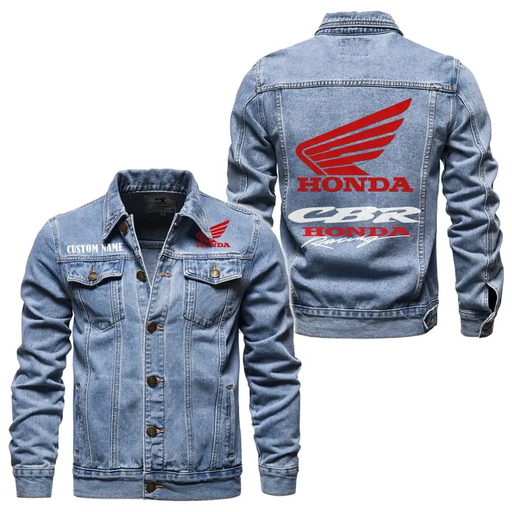 Honda CBR Jeansjacke für Auto-Fans – Vintage-Stil mit Wunschname personalisierbar CAR1901132137 - Hellblau