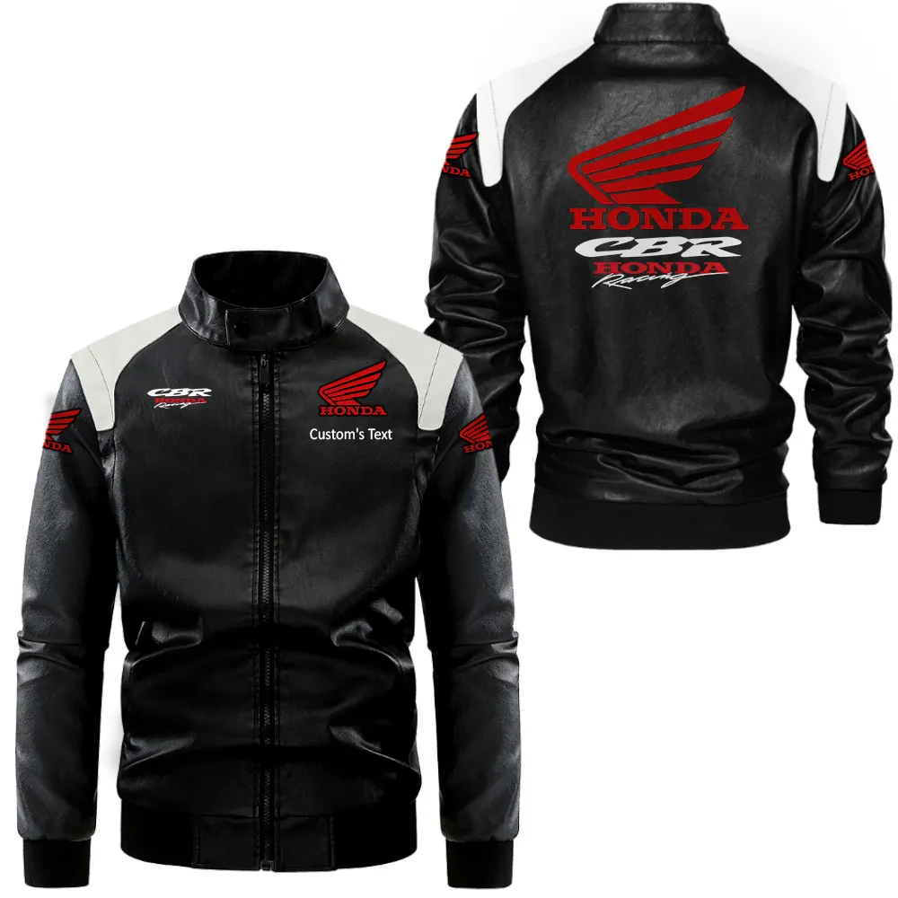 Honda CBR Lederjacke in Schwarz-Weiß für Auto-Fans, Allover-Print, personalisierbar mit Wunschname CAR0801062170