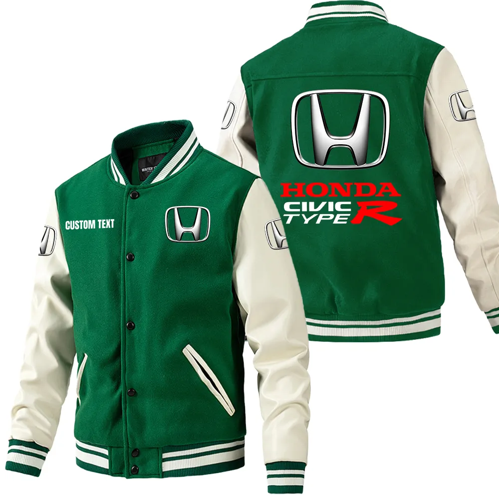 Honda Civic type R Leder-Baseballjacke für Auto-Fans – Ärmel mit All-Over-Print, personalisierbar mit Wunschname CAR1801112109 - Grün