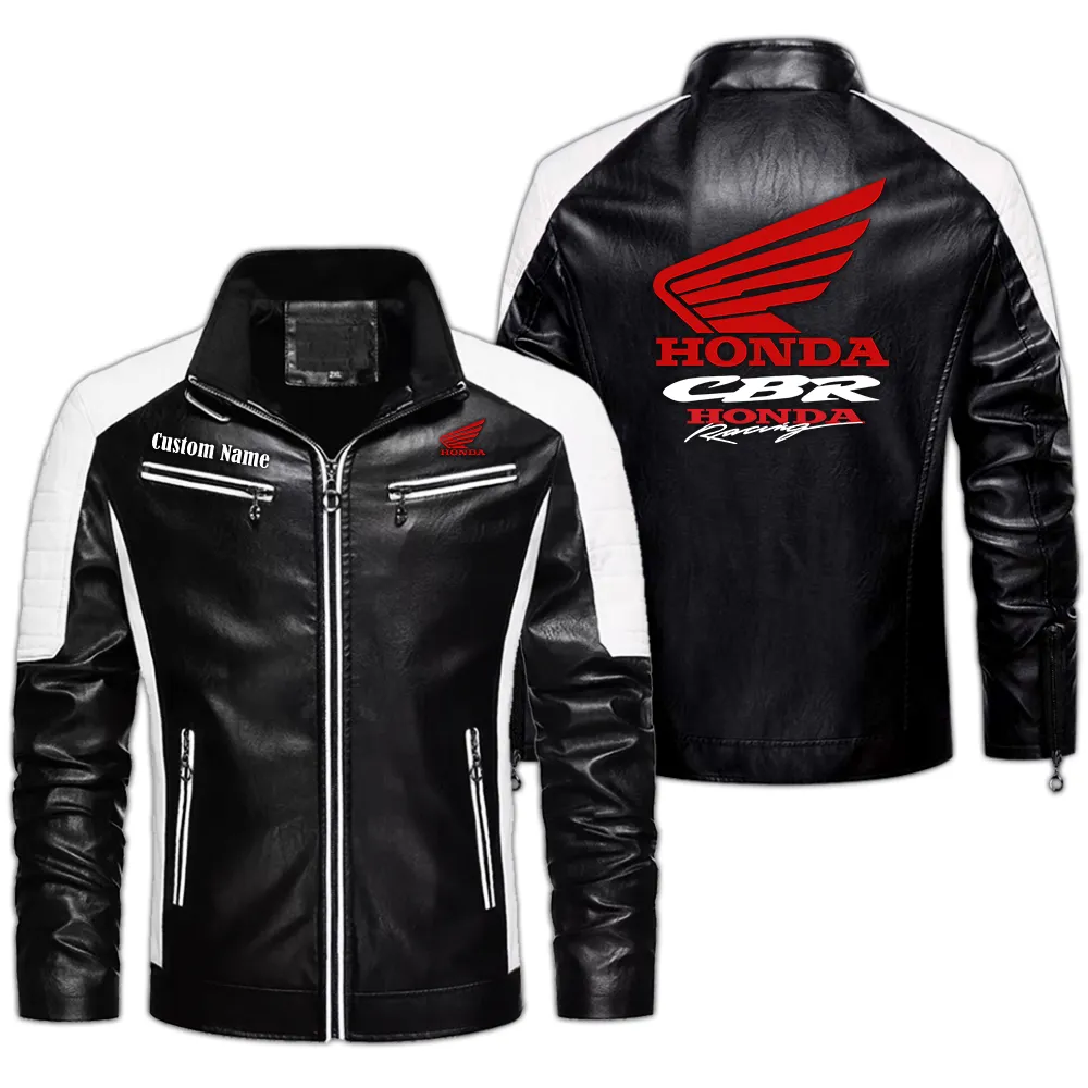 Honda Custom Herren Lederjacke für Autoliebhaber, Perfektes Geschenk mit Namen  CAR0401022161 - Schwarz