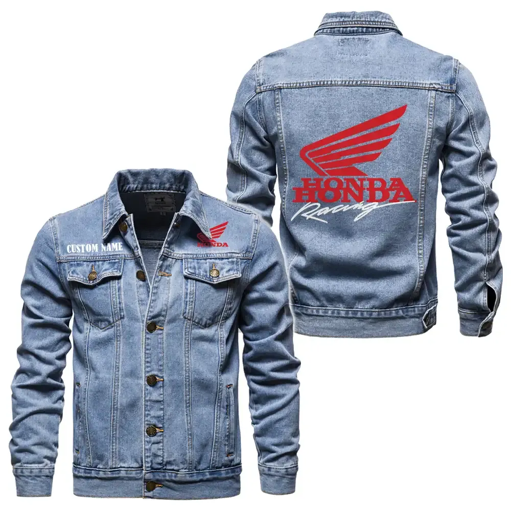 Honda Motor Jeansjacke für Auto-Fans – Vintage-Stil mit Wunschname personalisierbar CAR1901132140 - Hellblau