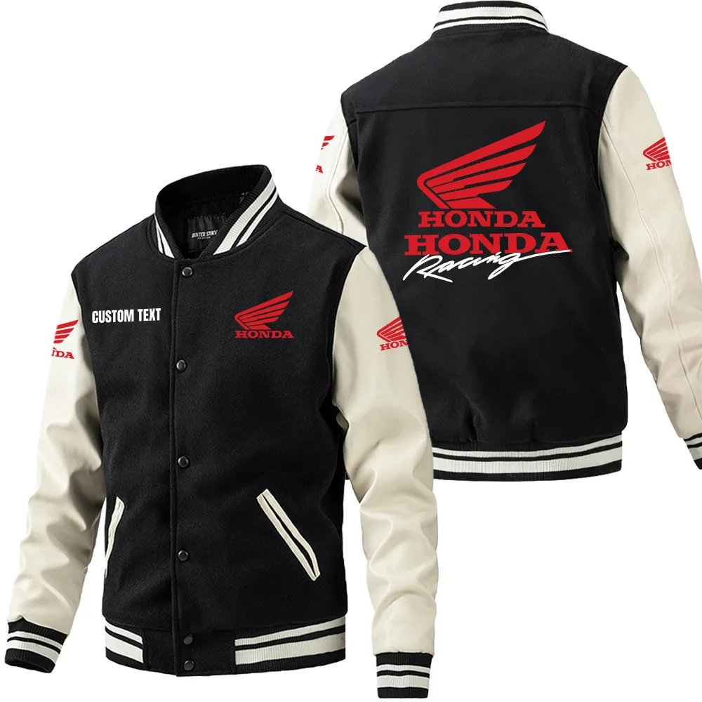 honda motor leder baseballjacke fr auto fans rmel mit all over print personalisierbar mit wunschname car1801112111 schwarz wei 5ihia