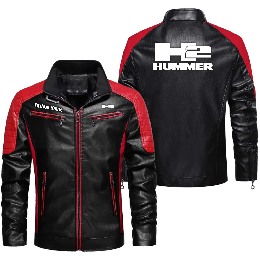 Hummer H2 Custom Herren Lederjacke für Autoliebhaber, Perfektes Geschenk mit Namen  CAR0401022163 - Rot
