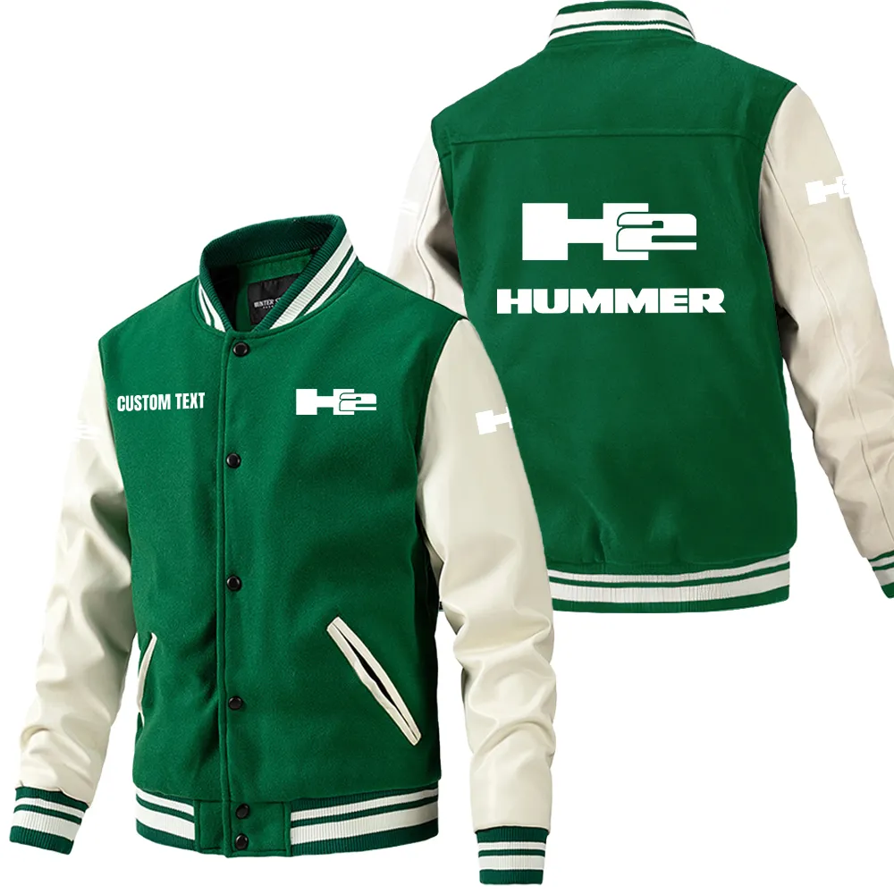 Hummer H2 Leder-Baseballjacke für Auto-Fans – Ärmel mit All-Over-Print, personalisierbar mit Wunschname CAR1801112112 - Grün