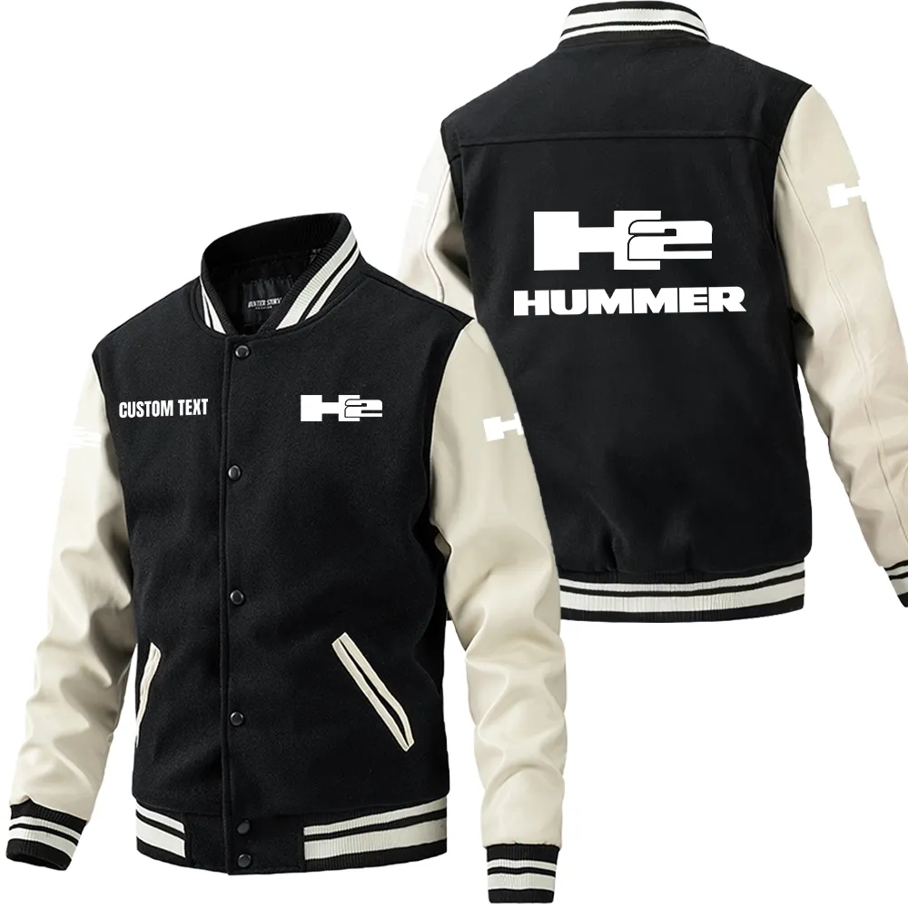 Hummer H2 Leder-Baseballjacke für Auto-Fans – Ärmel mit All-Over-Print, personalisierbar mit Wunschname CAR1801112112 - Schwarz Weiß