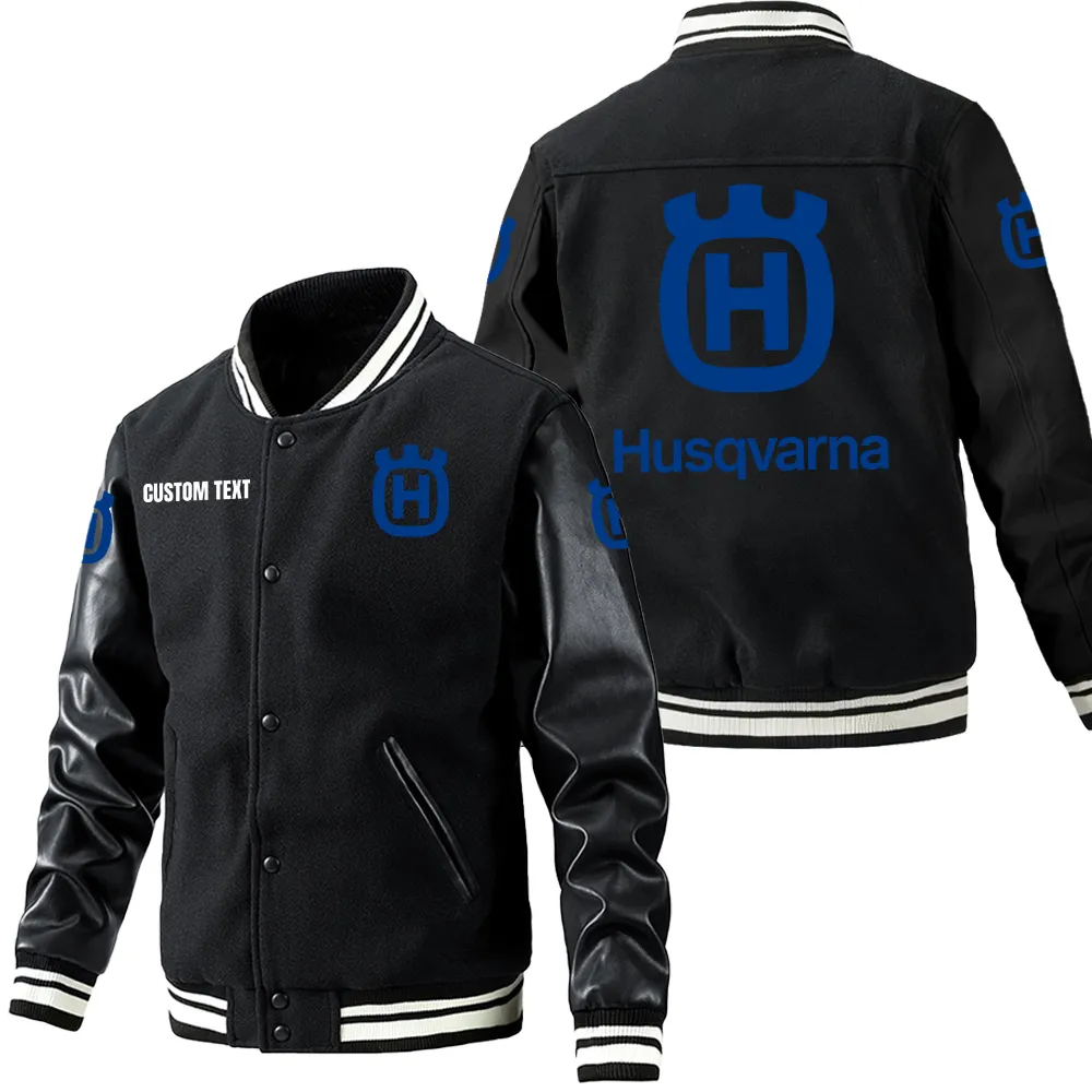 Husqvarna Leder-Baseballjacke für Auto-Fans – Ärmel mit All-Over-Print, personalisierbar mit Wunschname CAR1801112113 - Schwarz