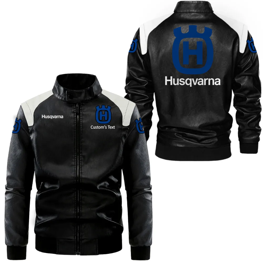 husqvarna lederjacke in schwarz wei fr auto fans allover print personalisierbar mit wunschname car0801062178 ljgut