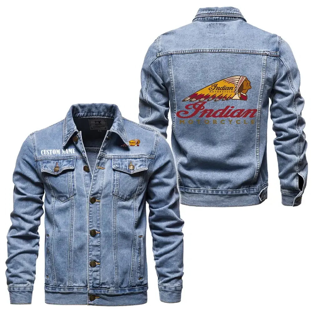 Indian Jeansjacke für Auto-Fans – Vintage-Stil mit Wunschname personalisierbar CAR1901132146 - Hellblau