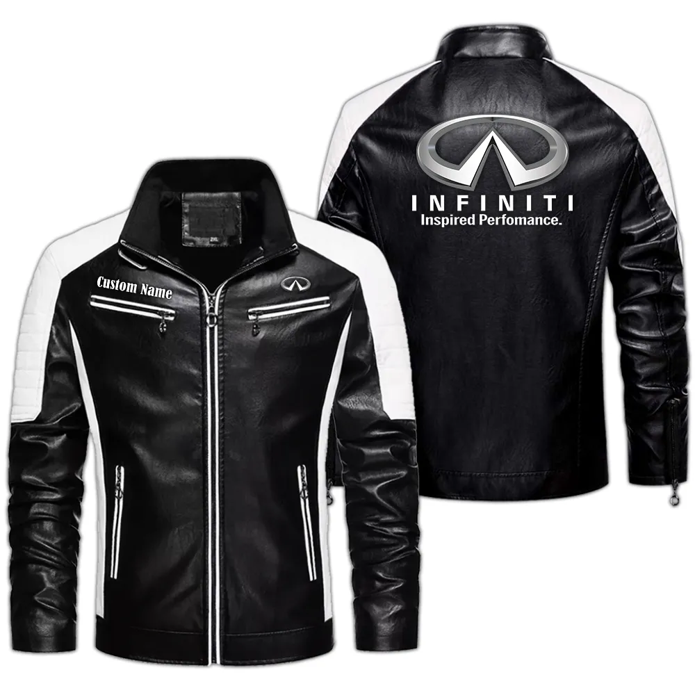 Infiniti Custom Herren Lederjacke für Autoliebhaber, Perfektes Geschenk mit Namen  CAR0401022168 - Schwarz