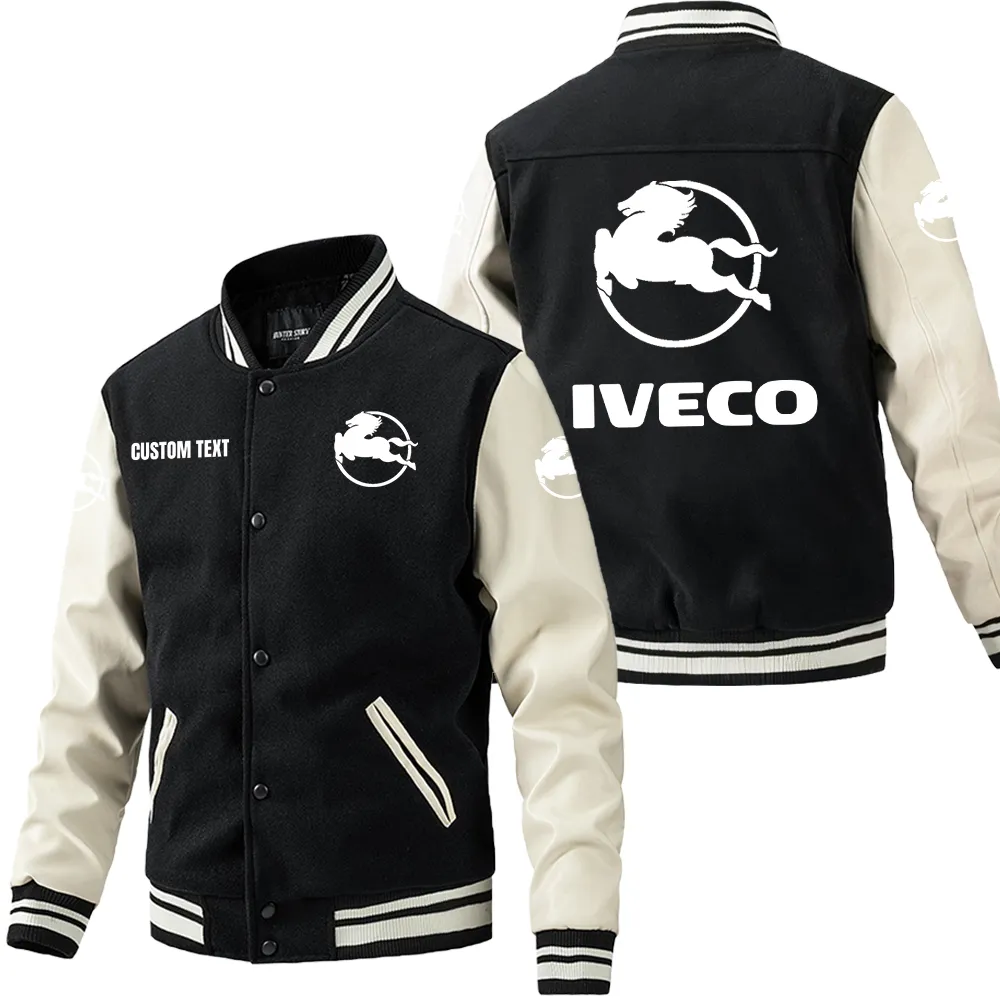 iveco leder baseballjacke fr auto fans rmel mit all over print personalisierbar mit wunschname car1801112117 schwarz wei