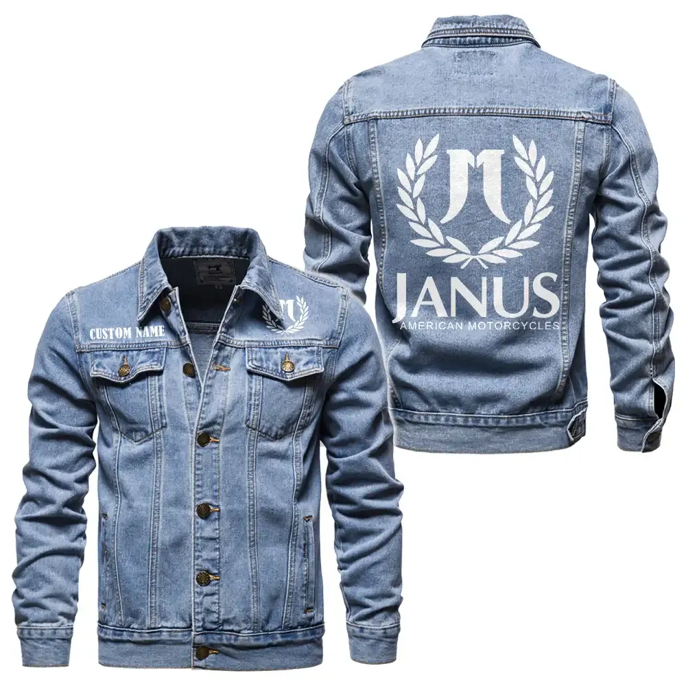 Janus Motorcycles Jeansjacke für Auto-Fans – Vintage-Stil mit Wunschname personalisierbar CAR1901132152 - Hellblau