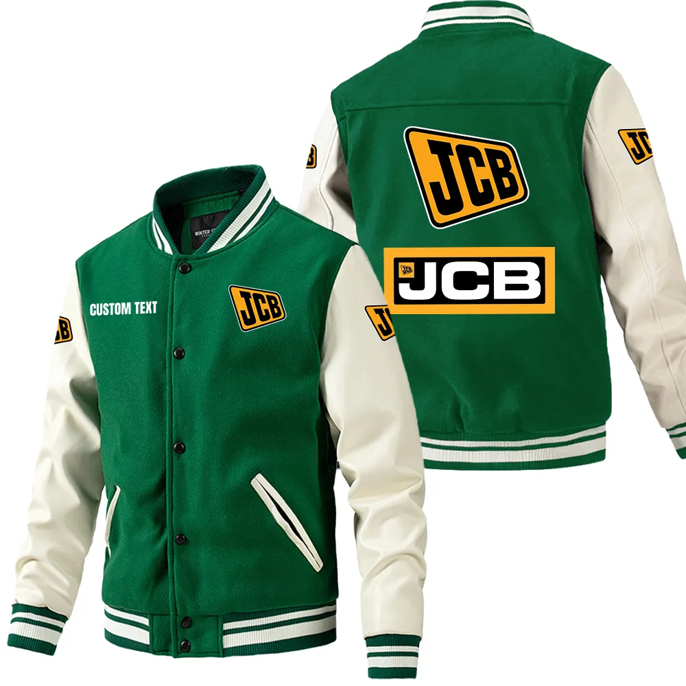 Jcb Leder-Baseballjacke für Auto-Fans – Ärmel mit All-Over-Print, personalisierbar mit Wunschname CAR1801112119 - Grün